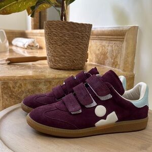 Isabel Marant Beth Low Top Velcro Sneakers in Burgundy and Light Blue